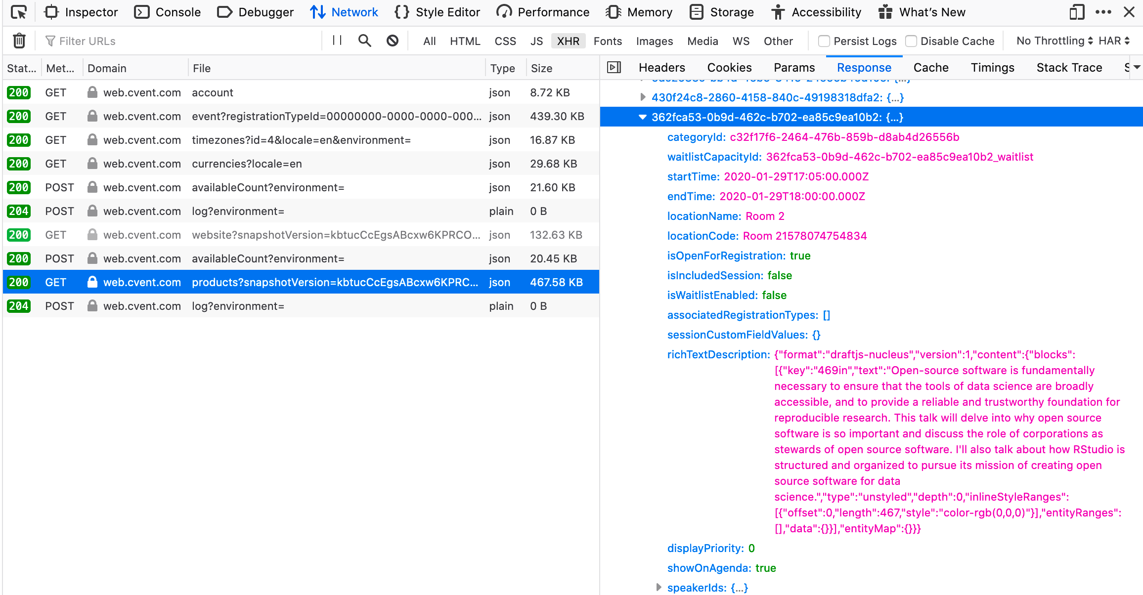 Screenshot of browser developer tools
